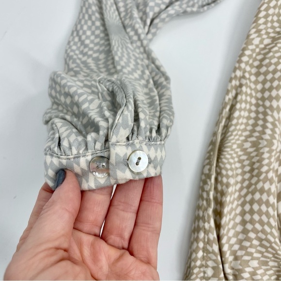 SUMMUM Kaleidoscope Luxury print top with puff sleeves in alpaca Neutral Small - Picture 6 of 14